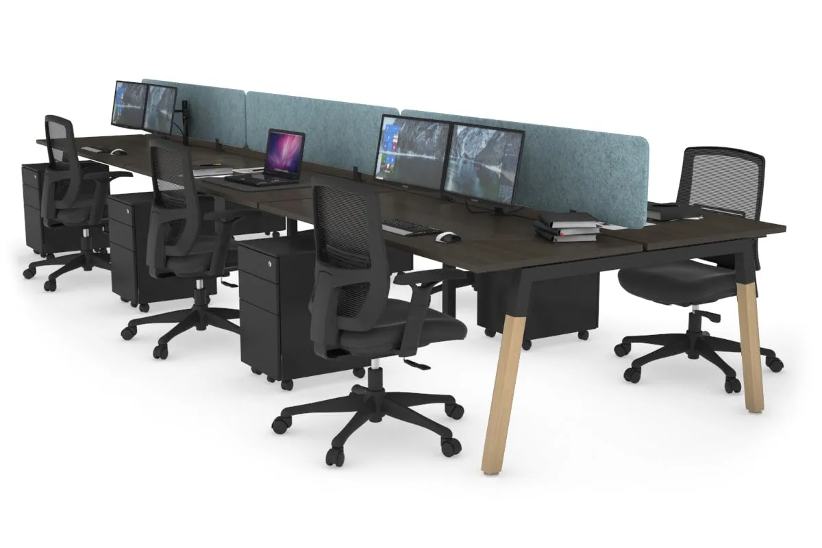 Quadro A Legs 6 Person Office Workstation - Wood Legs Cross Beam [1600L x 700W]