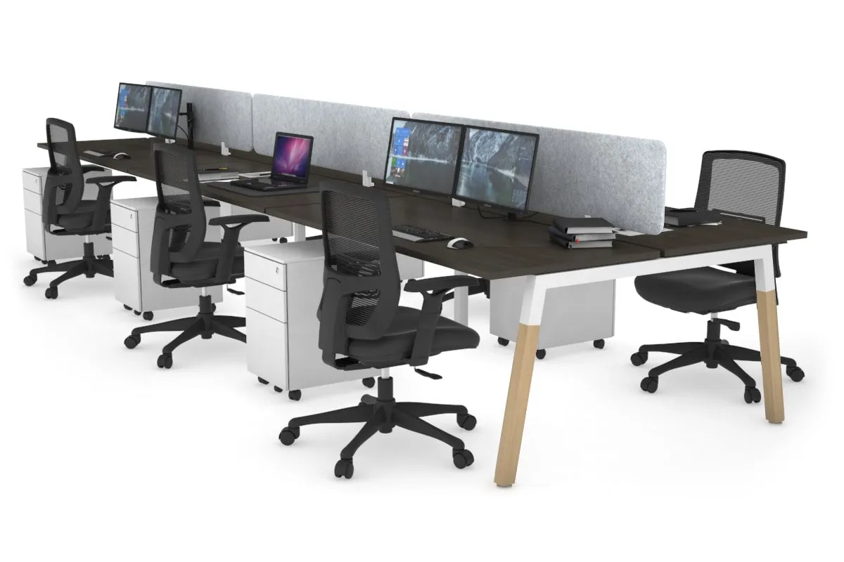 Quadro A Legs 6 Person Office Workstation - Wood Legs Cross Beam [1600L x 700W]