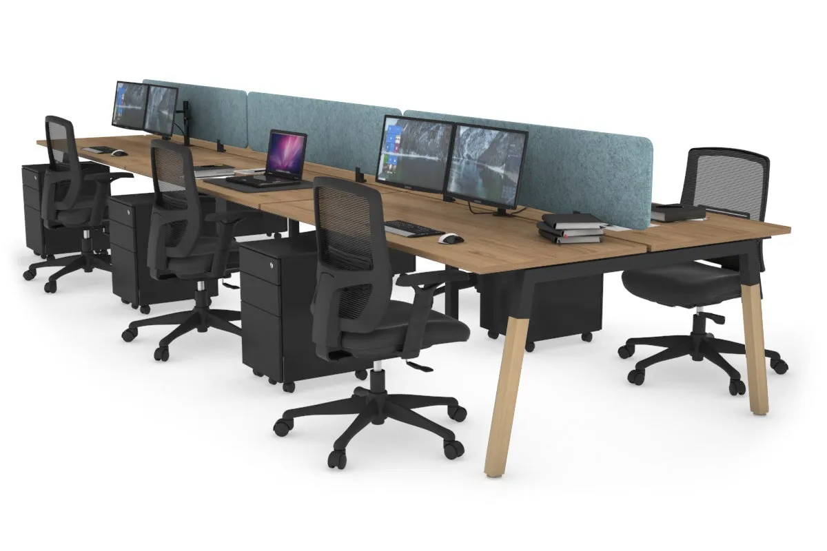 Quadro A Legs 6 Person Office Workstation - Wood Legs Cross Beam [1600L x 700W]