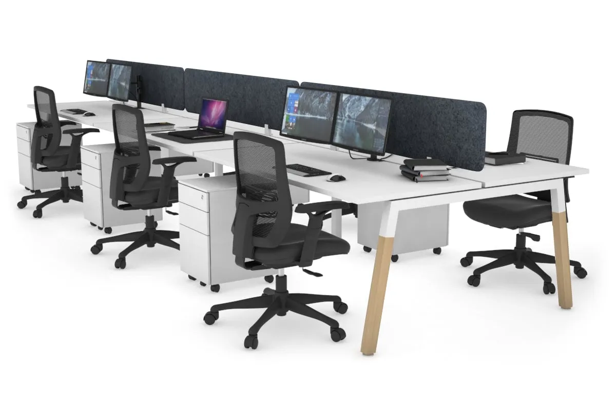 Quadro A Legs 6 Person Office Workstation - Wood Legs Cross Beam [1600L x 700W]