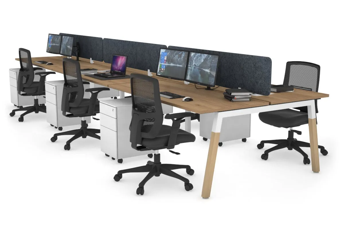 Quadro A Legs 6 Person Office Workstation - Wood Legs Cross Beam [1600L x 700W]