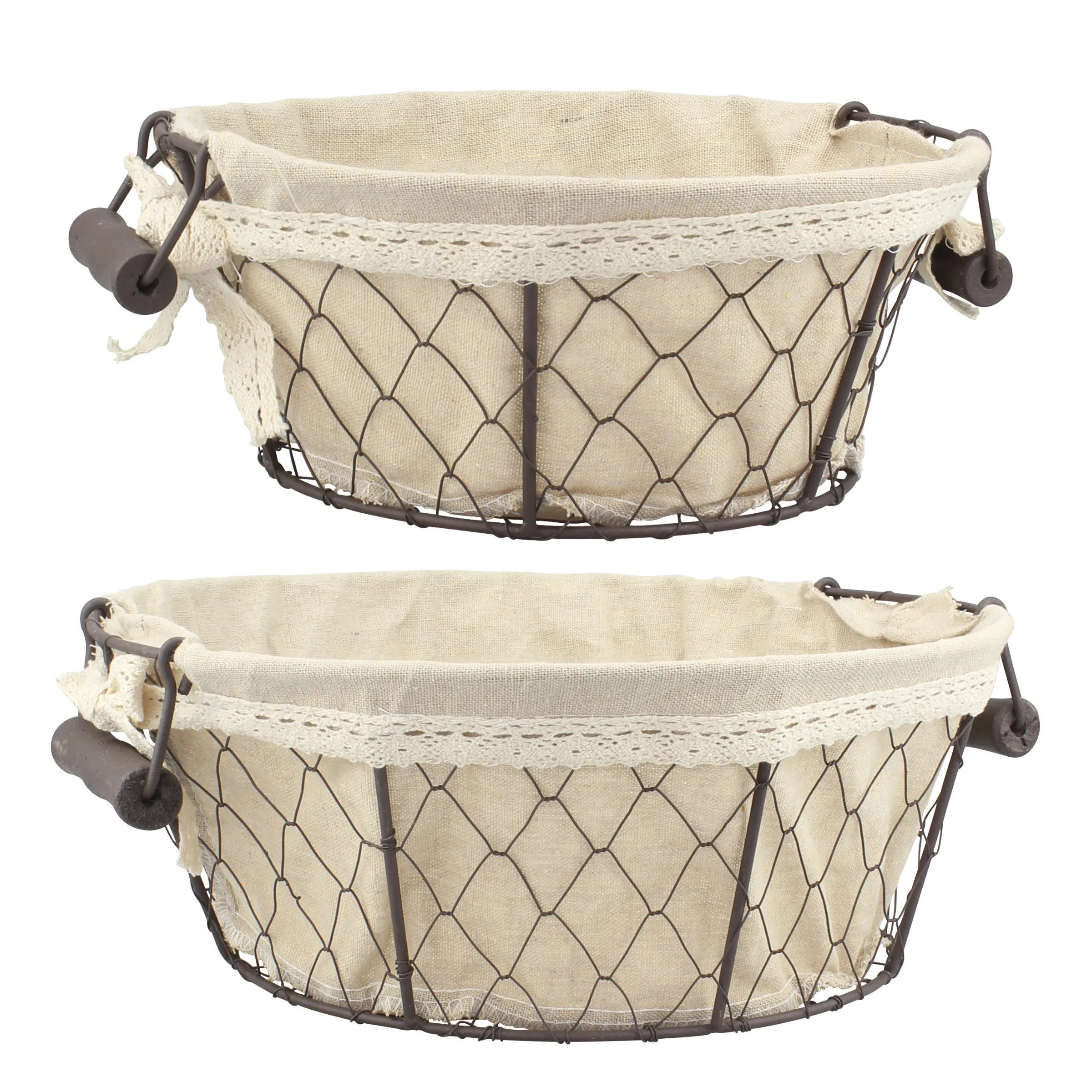 Round Metal Serving Basket Set with Fabric Lining (Set of 2) (WS)