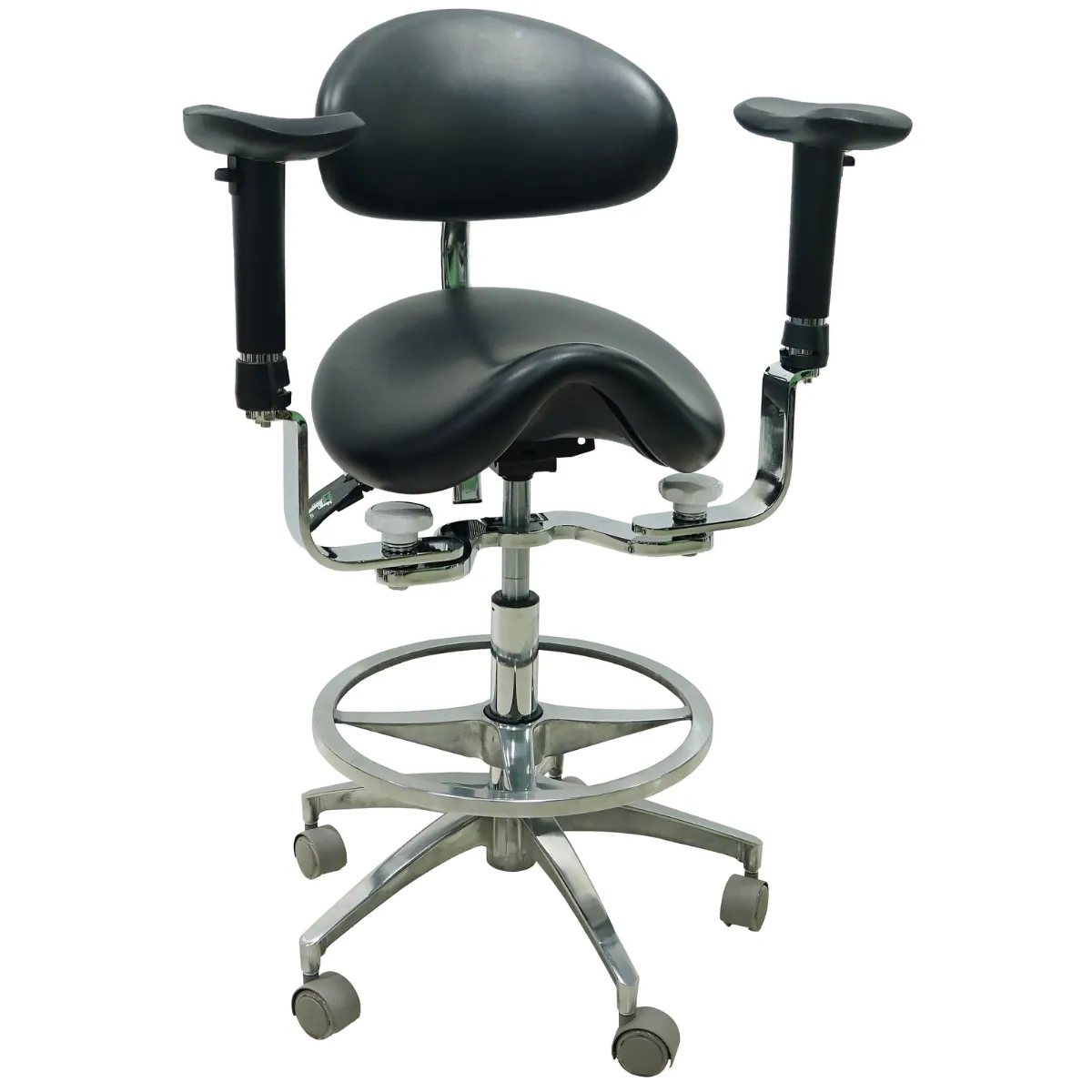 Saddle Style Dental Assistant Stool with Swing-out Armrests/Elbow Supports