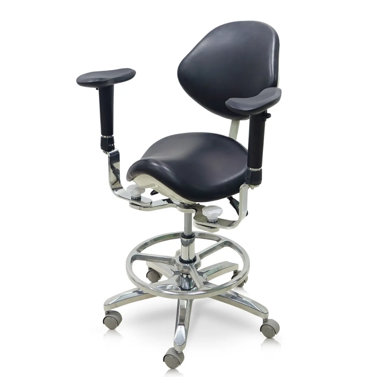 Saddle Style Dental Assistant Stool with Swing-out Armrests/Elbow Supports