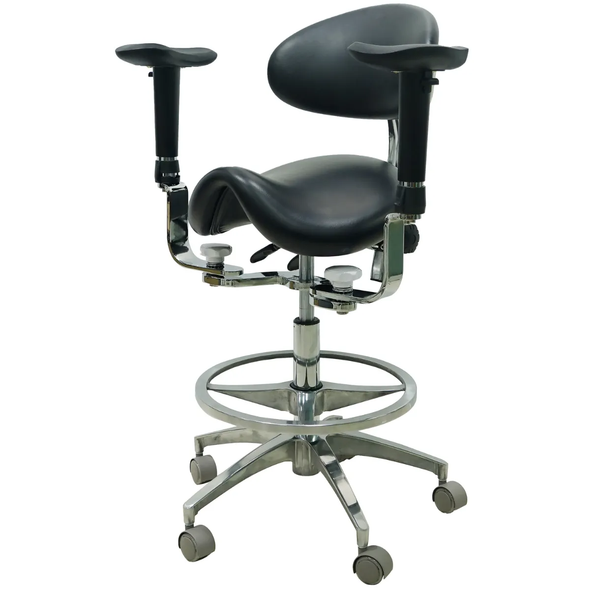 Saddle Style Dental Assistant Stool with Swing-out Armrests/Elbow Supports