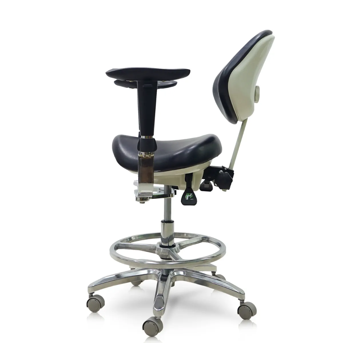 Saddle Style Dental Assistant Stool with Swing-out Armrests/Elbow Supports