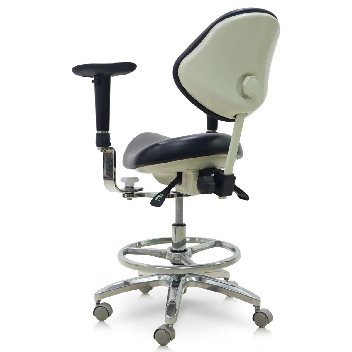 Saddle Style Dental Assistant Stool with Swing-out Armrests/Elbow Supports