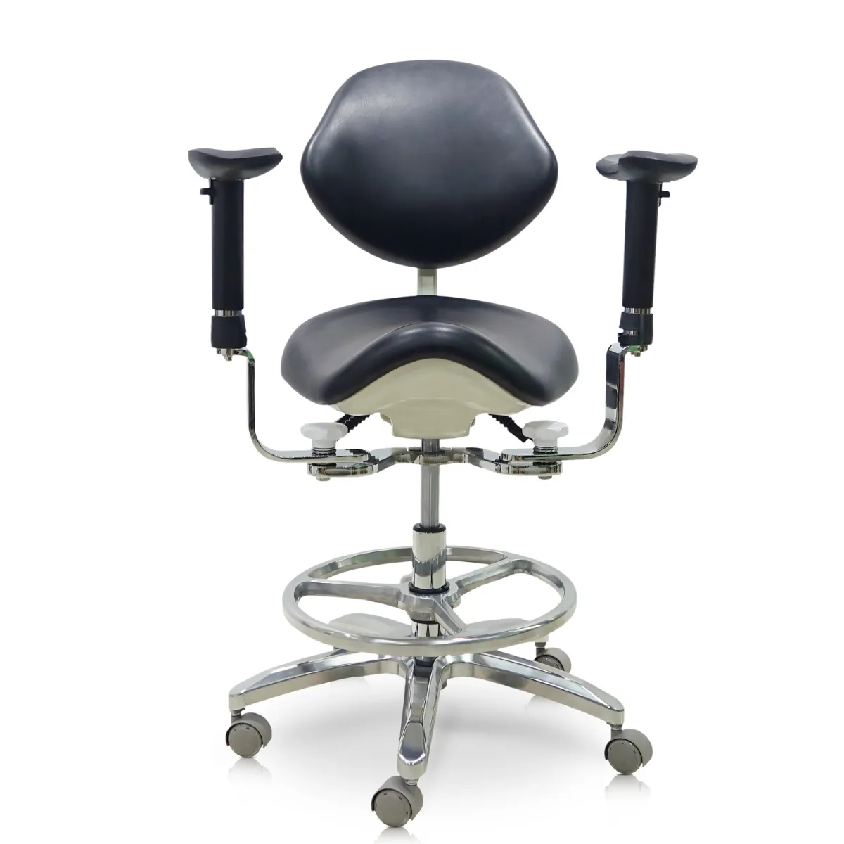 Saddle Style Dental Assistant Stool with Swing-out Armrests/Elbow Supports