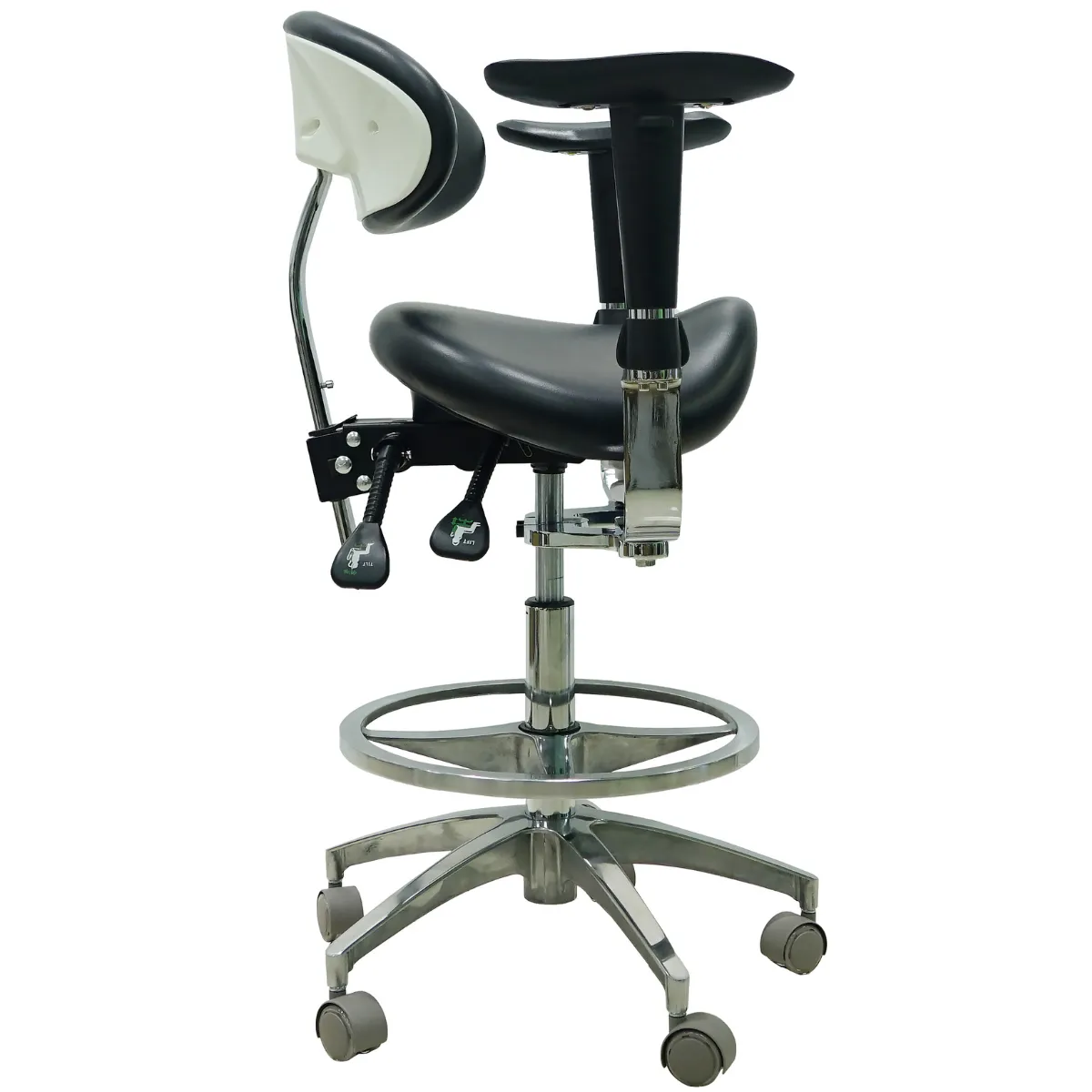 Saddle Style Dental Assistant Stool with Swing-out Armrests/Elbow Supports