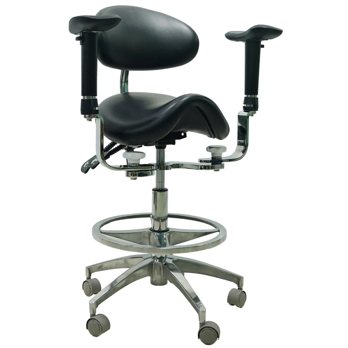 Saddle Style Dental Assistant Stool with Swing-out Armrests/Elbow Supports