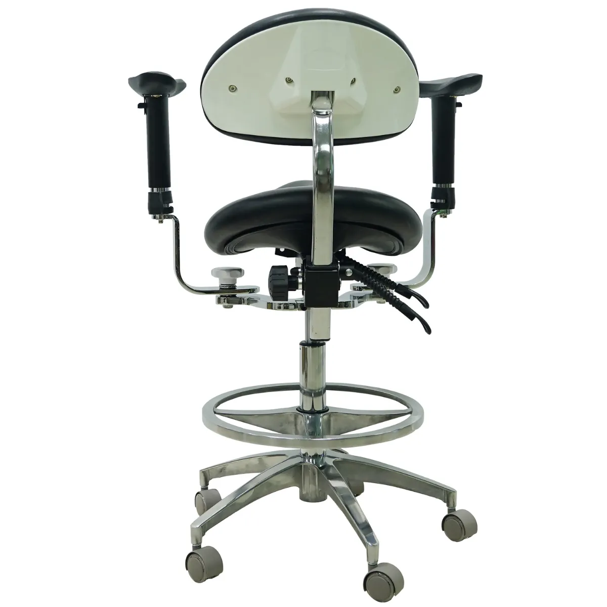 Saddle Style Dental Assistant Stool with Swing-out Armrests/Elbow Supports