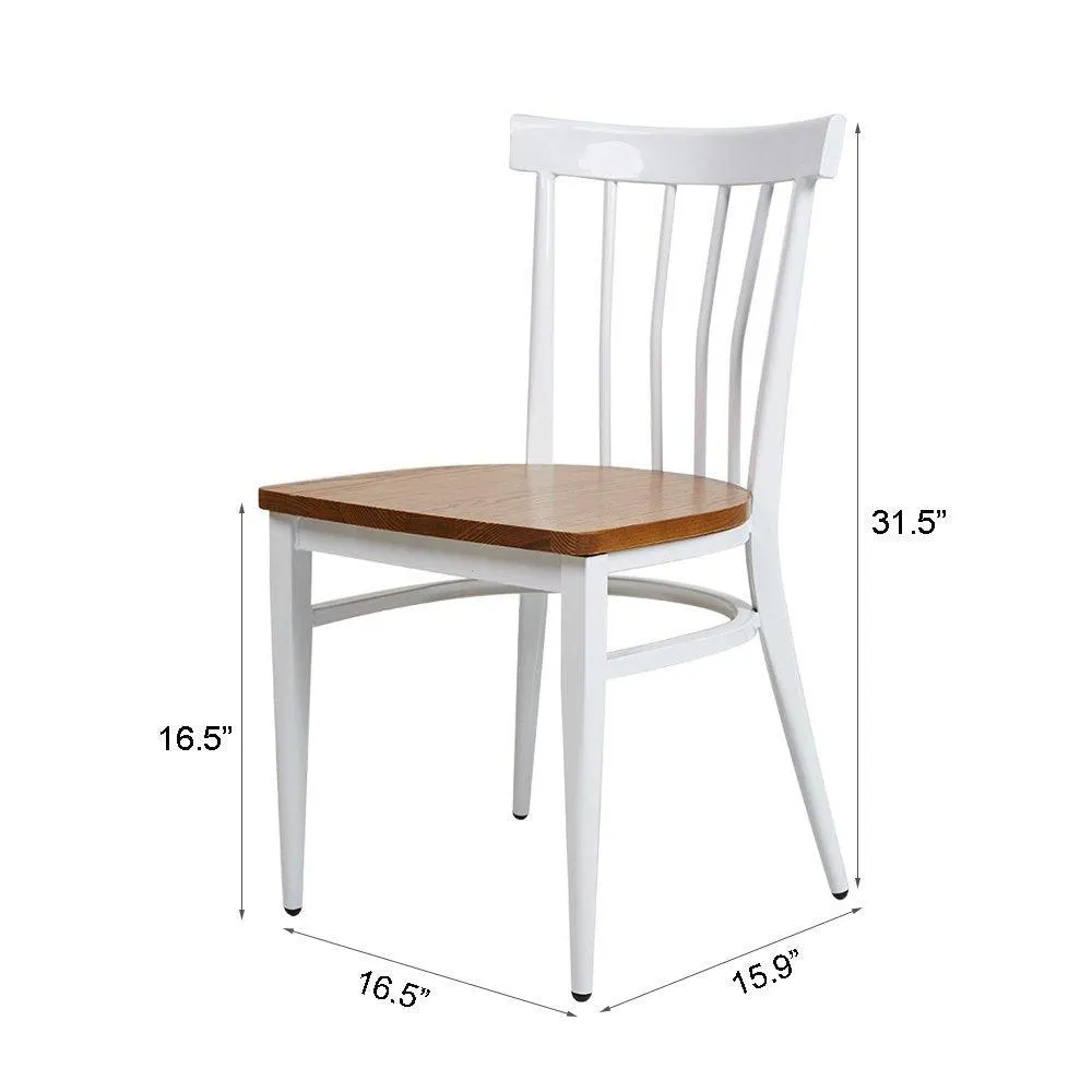 School House Back Metal Restaurant Chair -Solid Wood Seat and Metal Legs, Set of 2