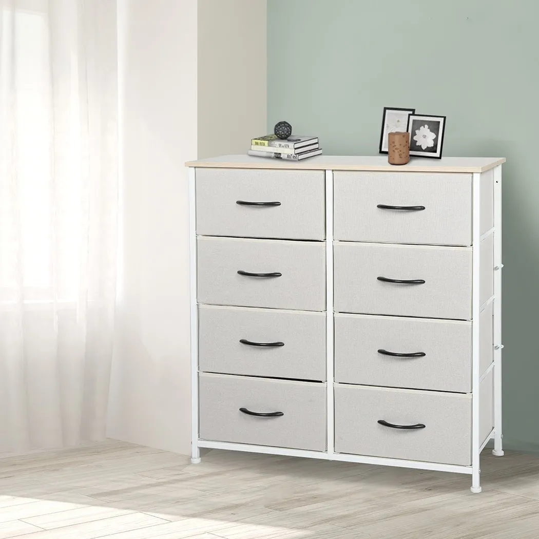 Stylish Grey Storage Cabinet Tallboy with 8 Drawers - Beige