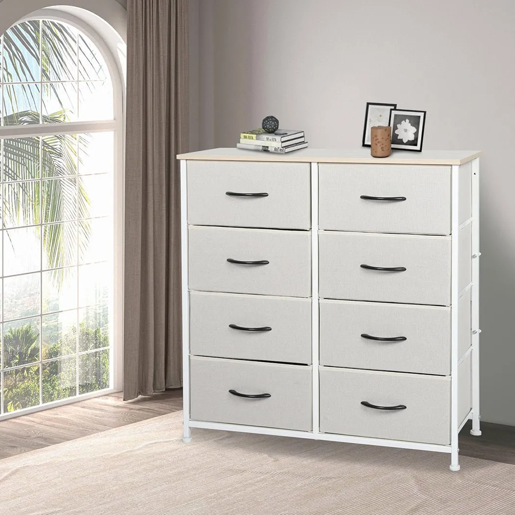 Stylish Grey Storage Cabinet Tallboy with 8 Drawers - Beige