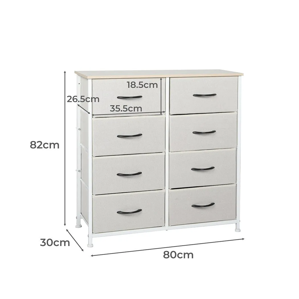 Stylish Grey Storage Cabinet Tallboy with 8 Drawers - Beige