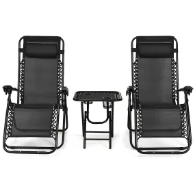 Tangkula 3 Pieces Outdoor Zero Gravity Chair Set, Folding Reclining Lounge Chair with Adjustable Backrest