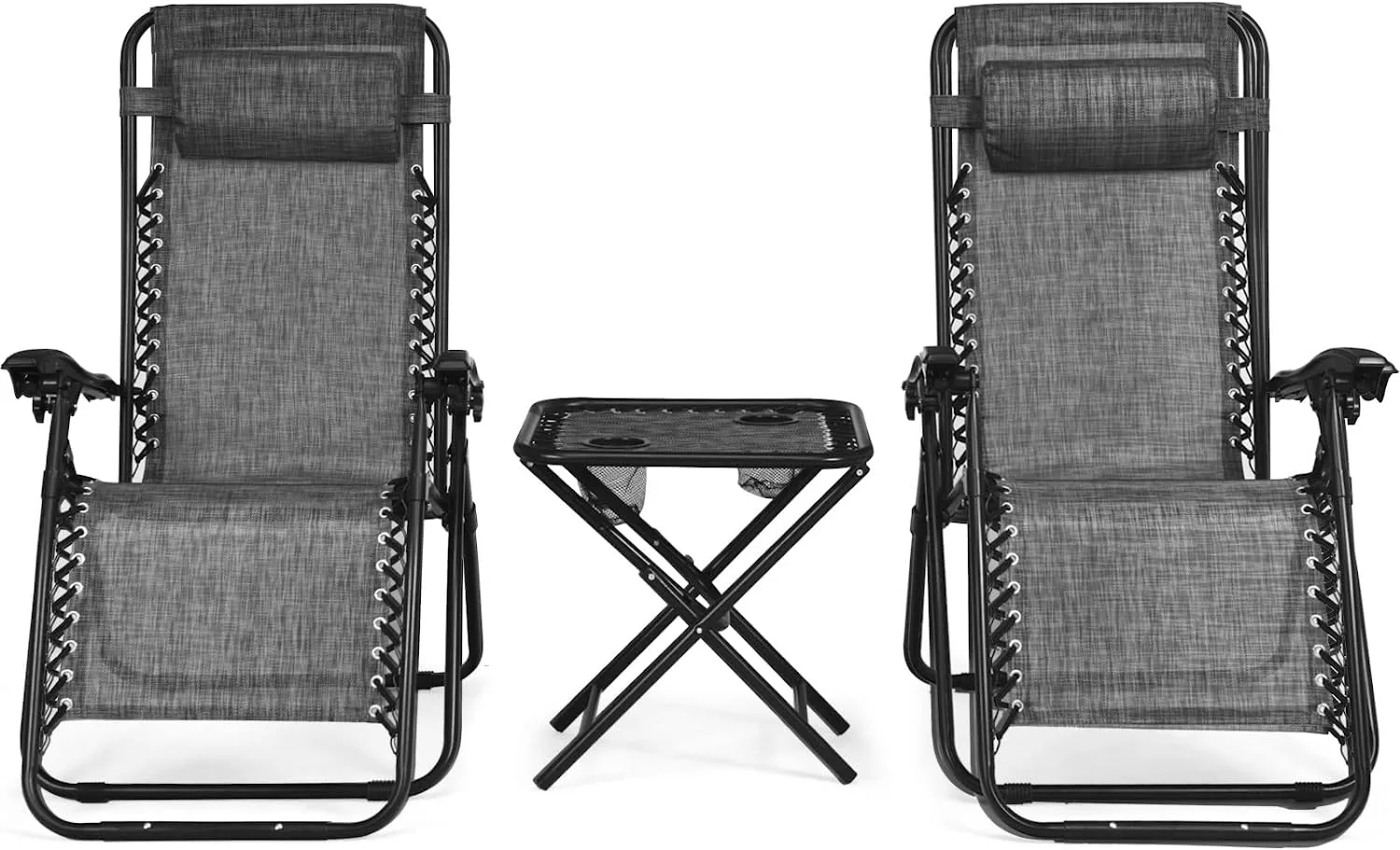 Tangkula 3 Pieces Outdoor Zero Gravity Chair Set, Folding Reclining Lounge Chair with Adjustable Backrest