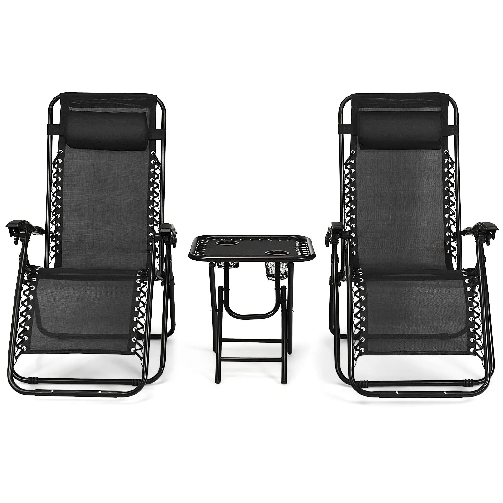 Tangkula 3 Pieces Outdoor Zero Gravity Chair Set, Folding Reclining Lounge Chair with Adjustable Backrest