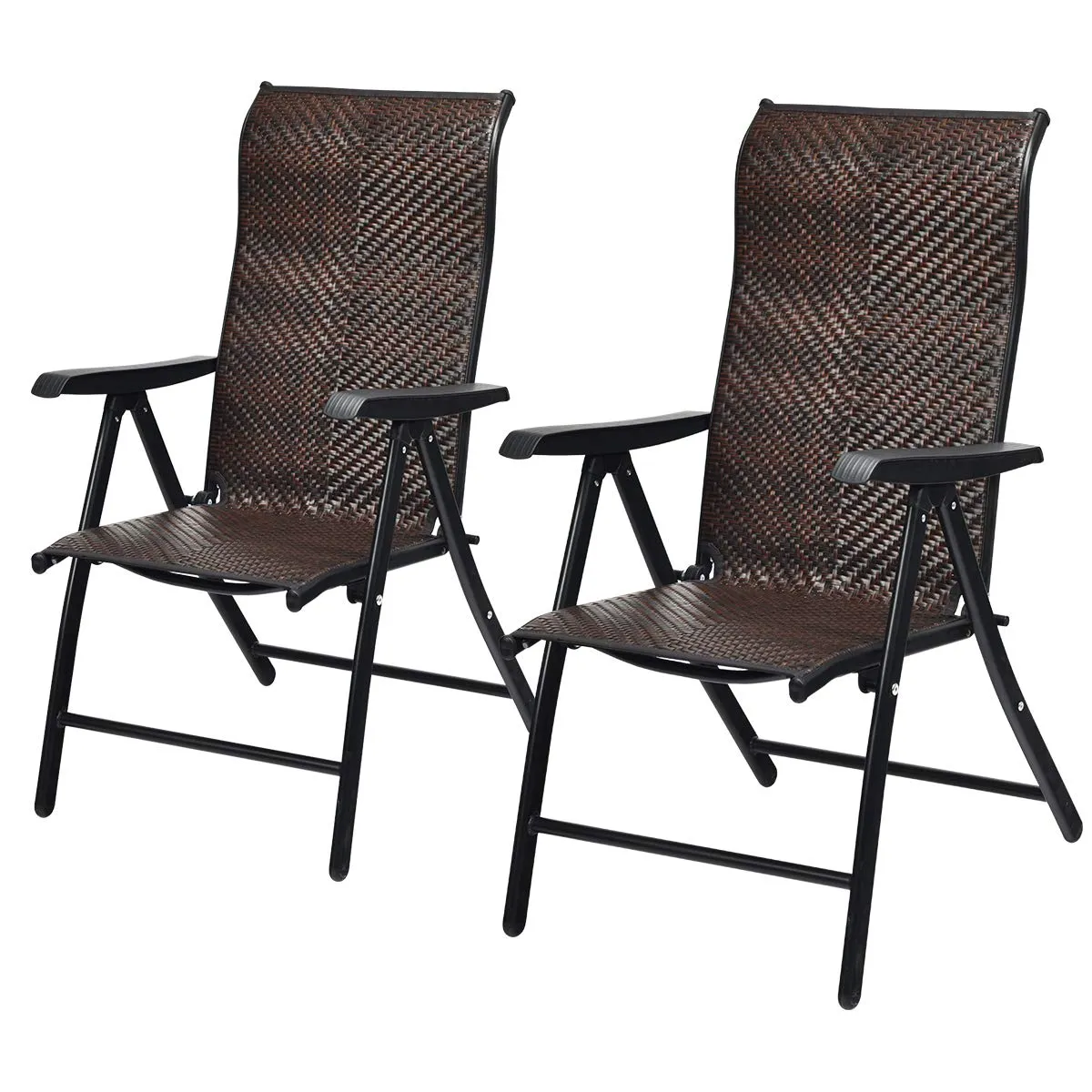 Tangkula Patio Rattan Folding Chair, Outdoor Wicker Portable Camping Chair with Widened Armrest