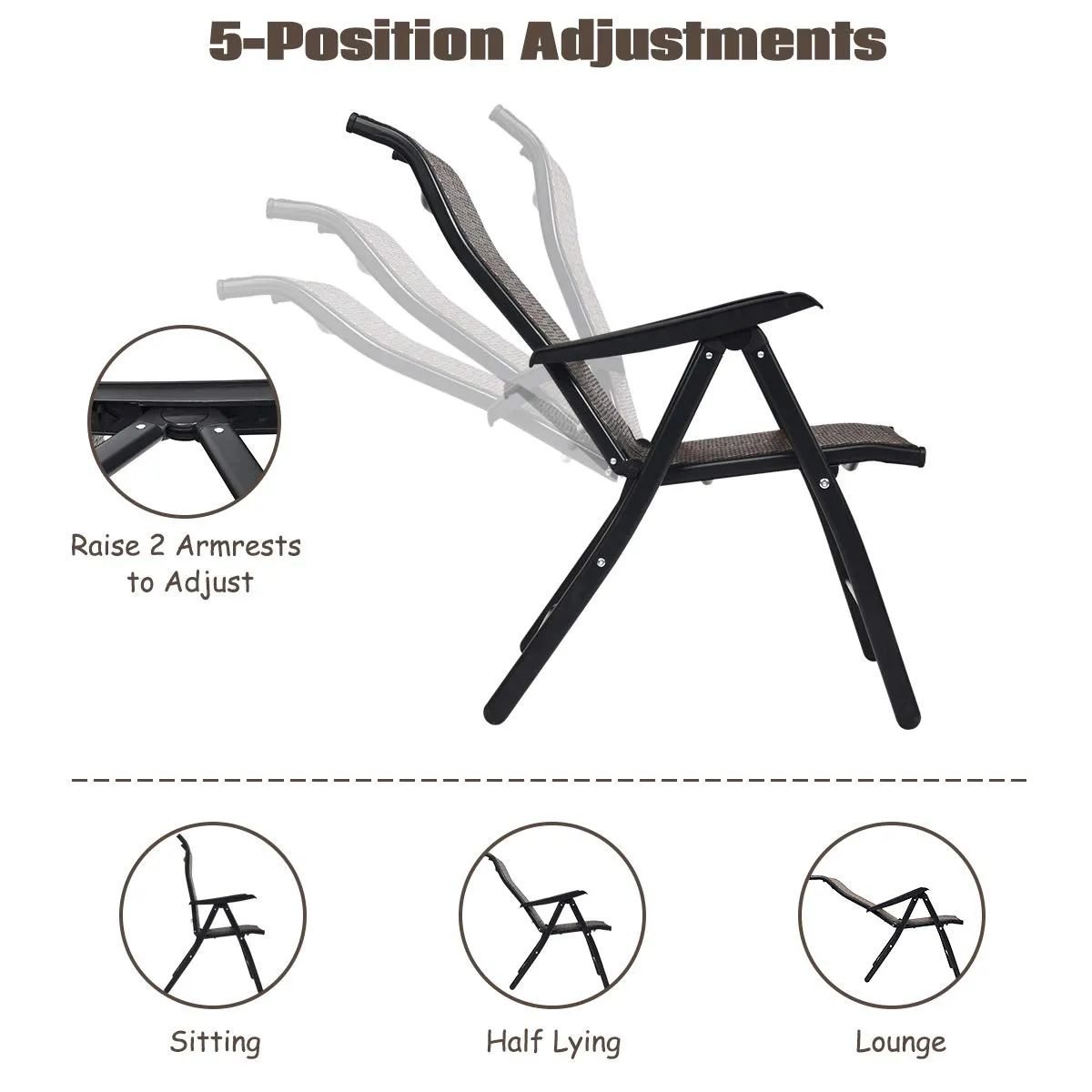 Tangkula Patio Rattan Folding Chair, Outdoor Wicker Portable Camping Chair with Widened Armrest