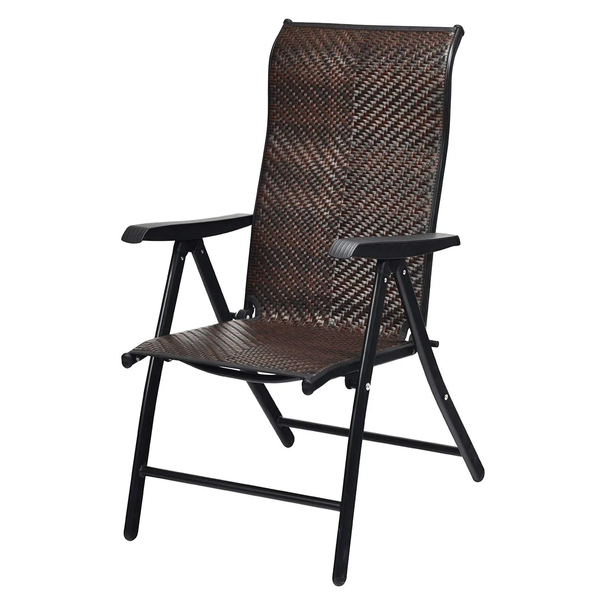 Tangkula Patio Rattan Folding Chair, Outdoor Wicker Portable Camping Chair with Widened Armrest