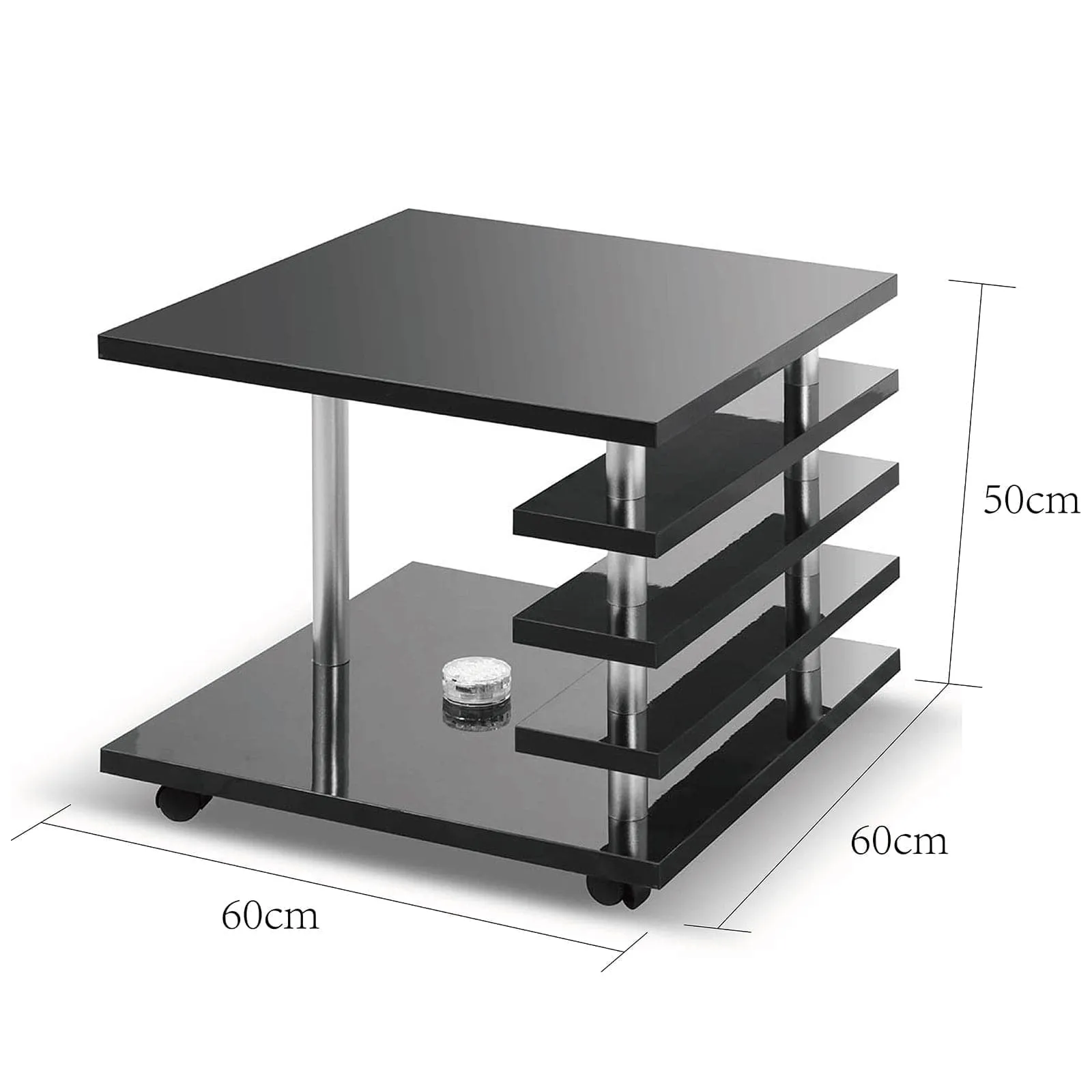 TFC&H Co. Mobile Coffee Table with LED light & Remote Control - Black- Ships from The US