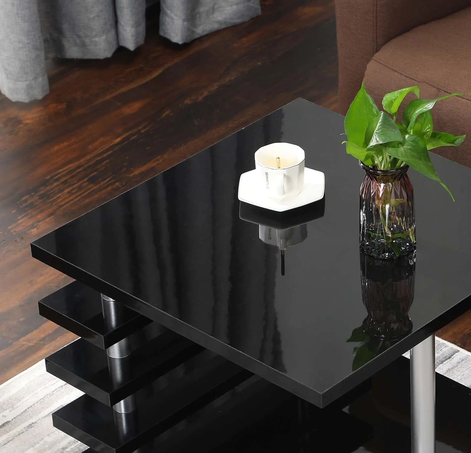 TFC&H Co. Mobile Coffee Table with LED light & Remote Control - Black- Ships from The US