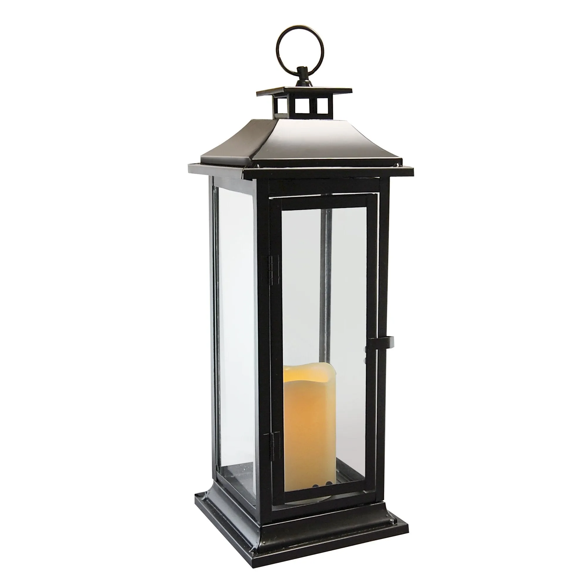 Traditional Black Metal Lantern with LED Candle