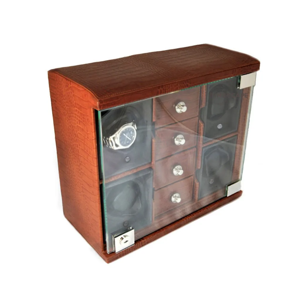 UNDERWOOD (LONDON) - Classic Croco 4-Unit Watch Winder w Drawers | UN842/BRW