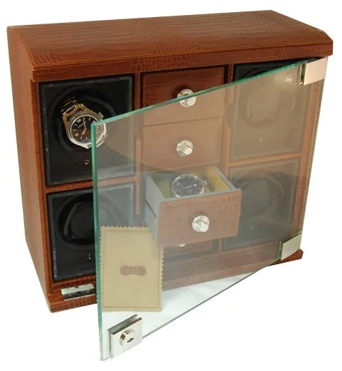 UNDERWOOD (LONDON) - Classic Croco 4-Unit Watch Winder w Drawers | UN842/BRW