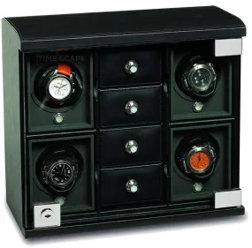 UNDERWOOD (LONDON) - Classic Leather 4-Unit Watch Winder w Drawers | UN842/BLK