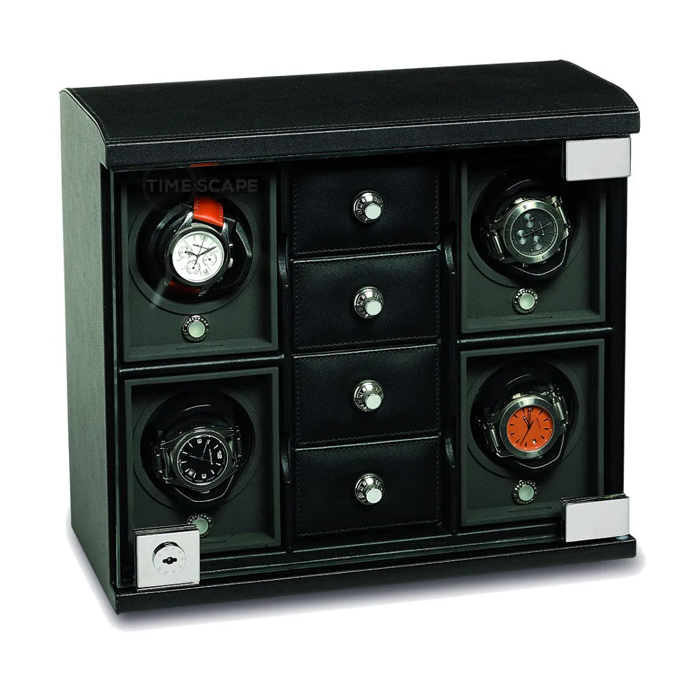 UNDERWOOD (LONDON) - Classic Leather 4-Unit Watch Winder w Drawers | UN842/BLK