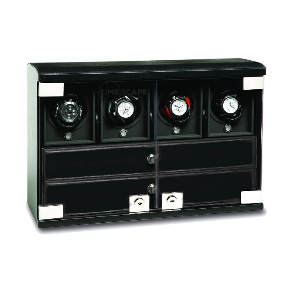 UNDERWOOD (LONDON) - Classic Leather 4-Unit Watch Winder w Drawers | UN871/BLK