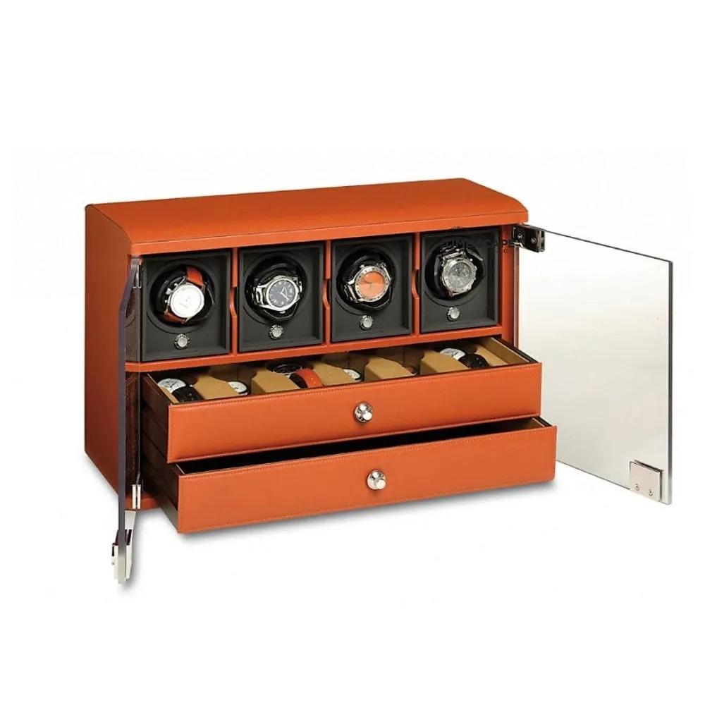 UNDERWOOD (LONDON) - Classic Leather 4-Unit Watch Winder w Drawers | UN871/TAN