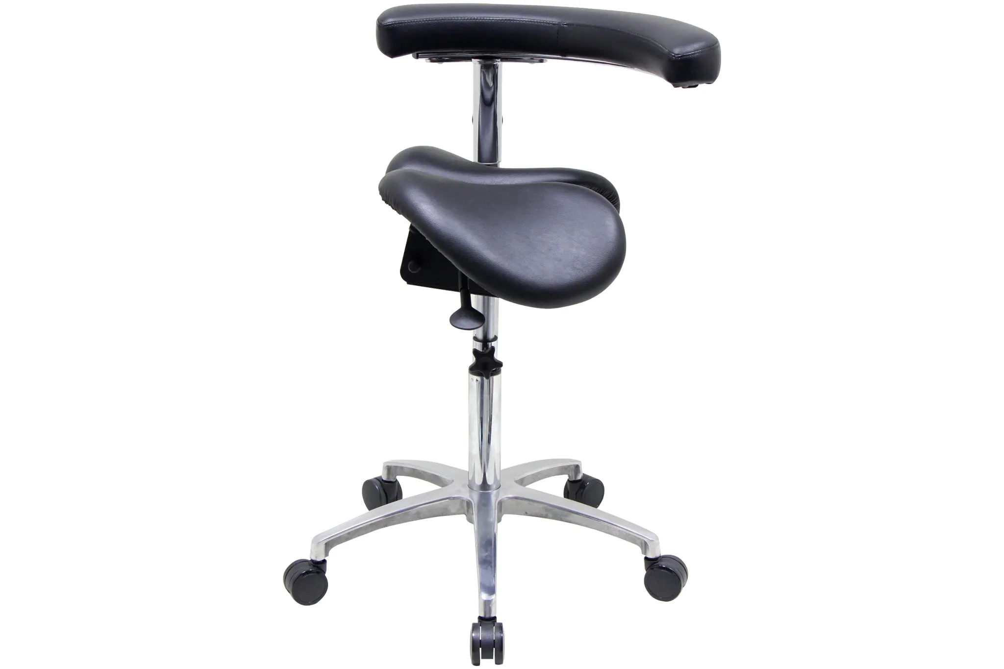 USA Patented Twin Tiltable Saddle Stool with 360 Degree Arm Support