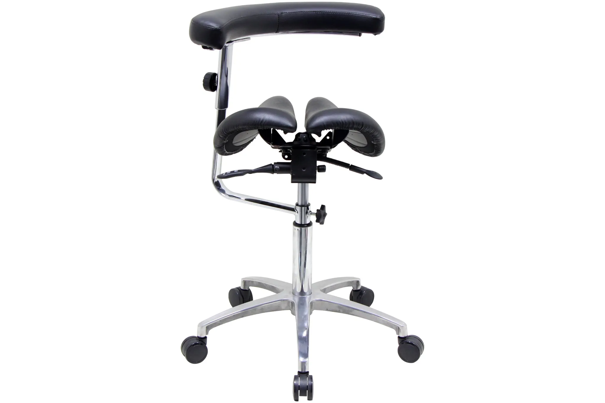 USA Patented Twin Tiltable Saddle Stool with 360 Degree Arm Support