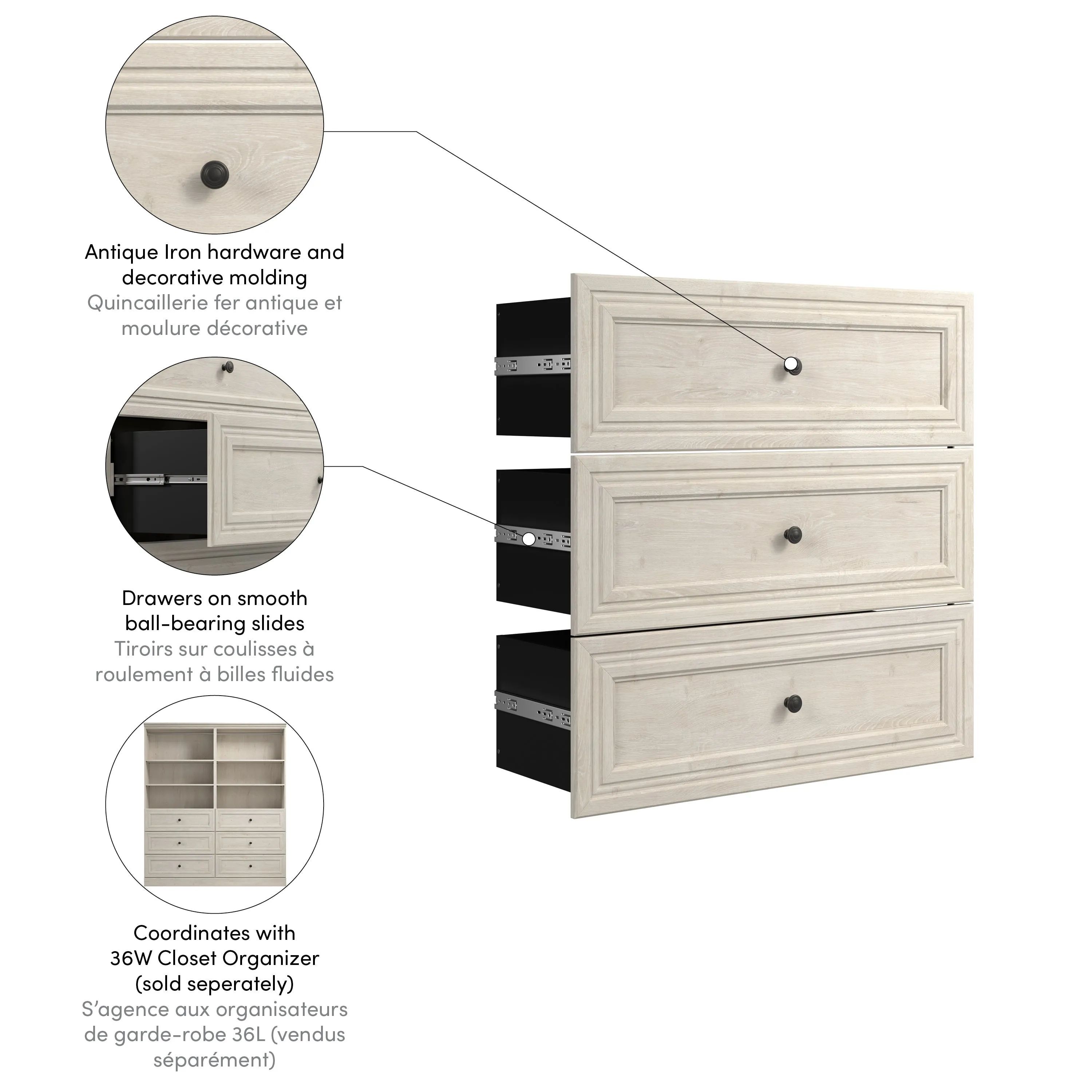 Versatile 3 Drawer Set For Versatile 36W Closet Organizer - Available in 2 Colours