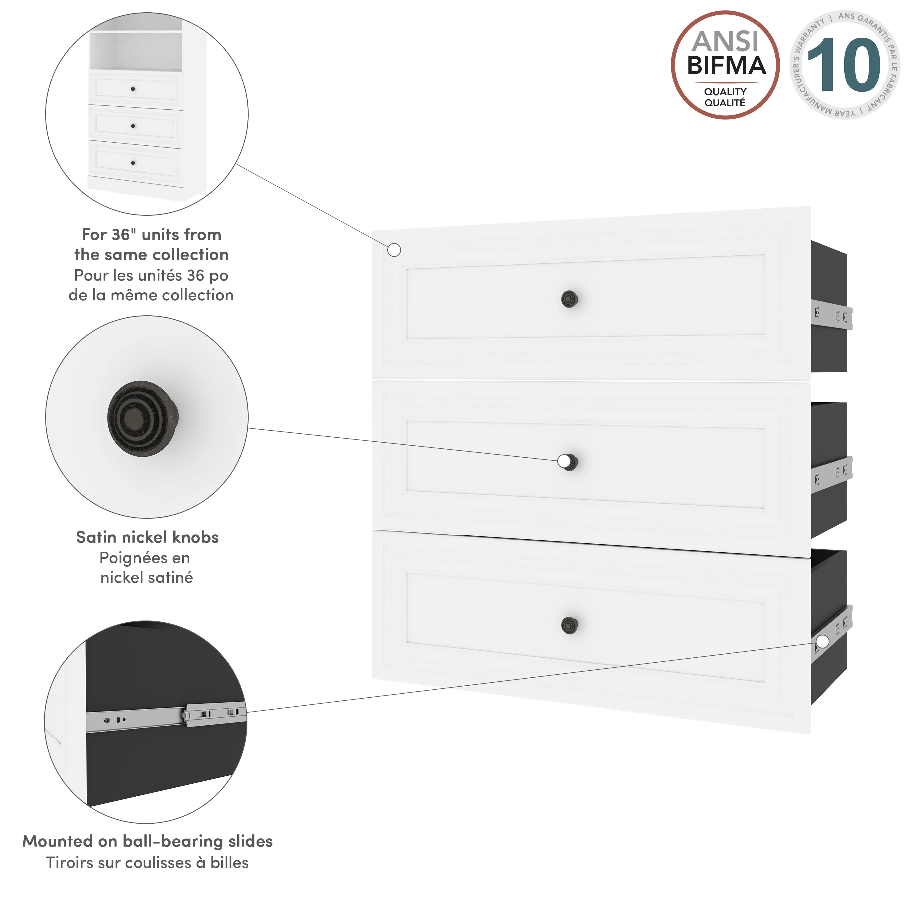 Versatile 3 Drawer Set For Versatile 36W Closet Organizer - Available in 2 Colours