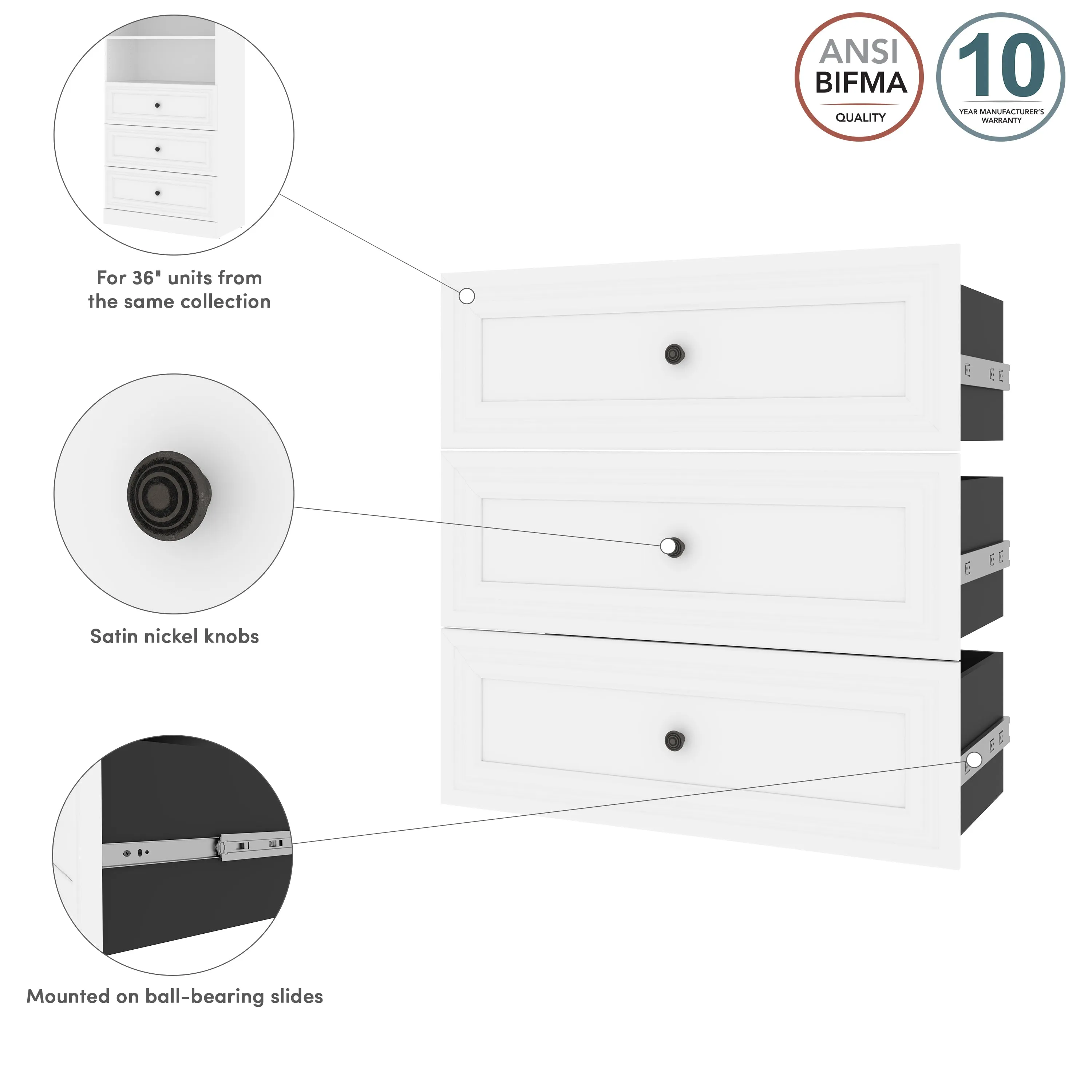 Versatile 3 Drawer Set For Versatile 36W Closet Organizer - Available in 2 Colours