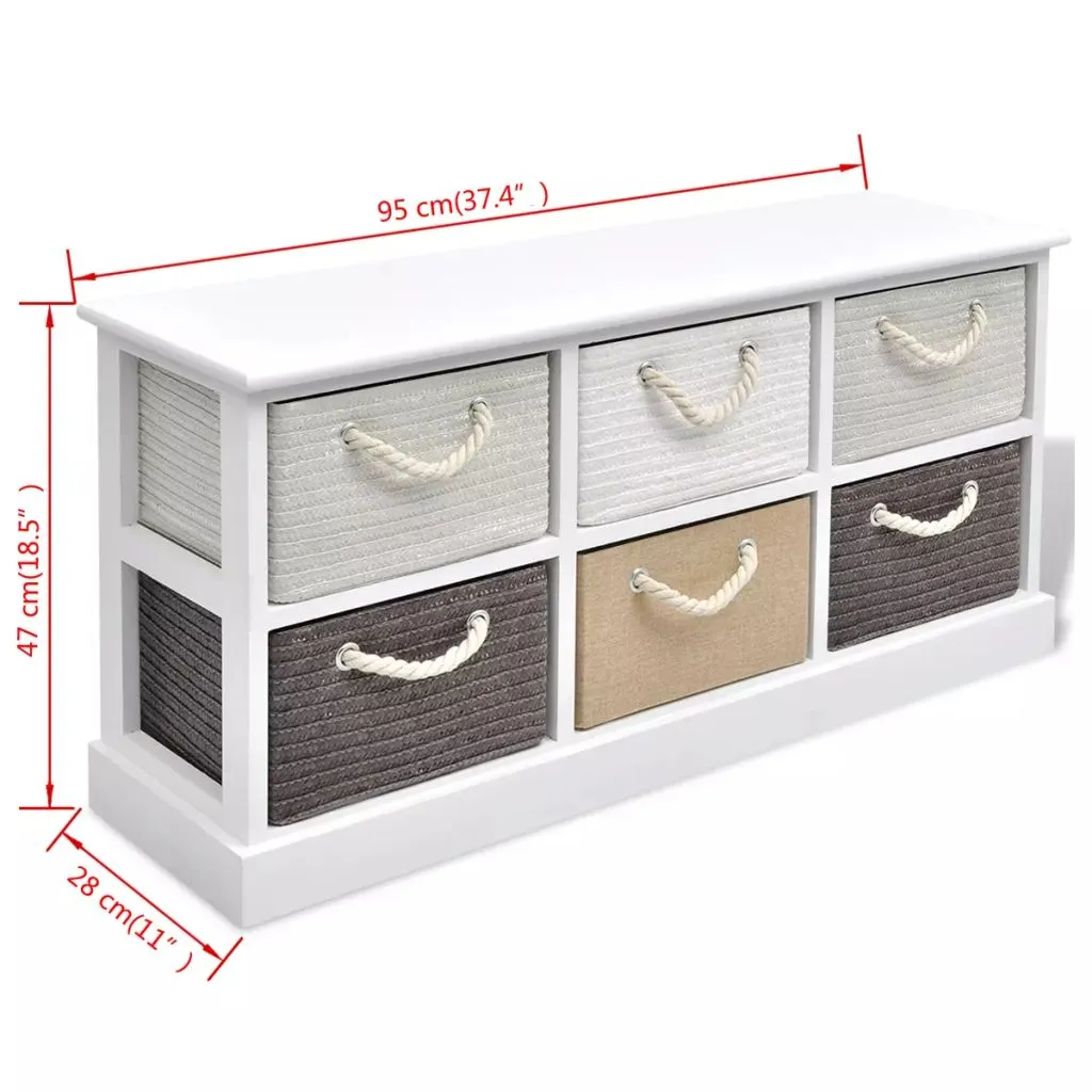 vidaXL Storage Bench 6 Drawers Wood