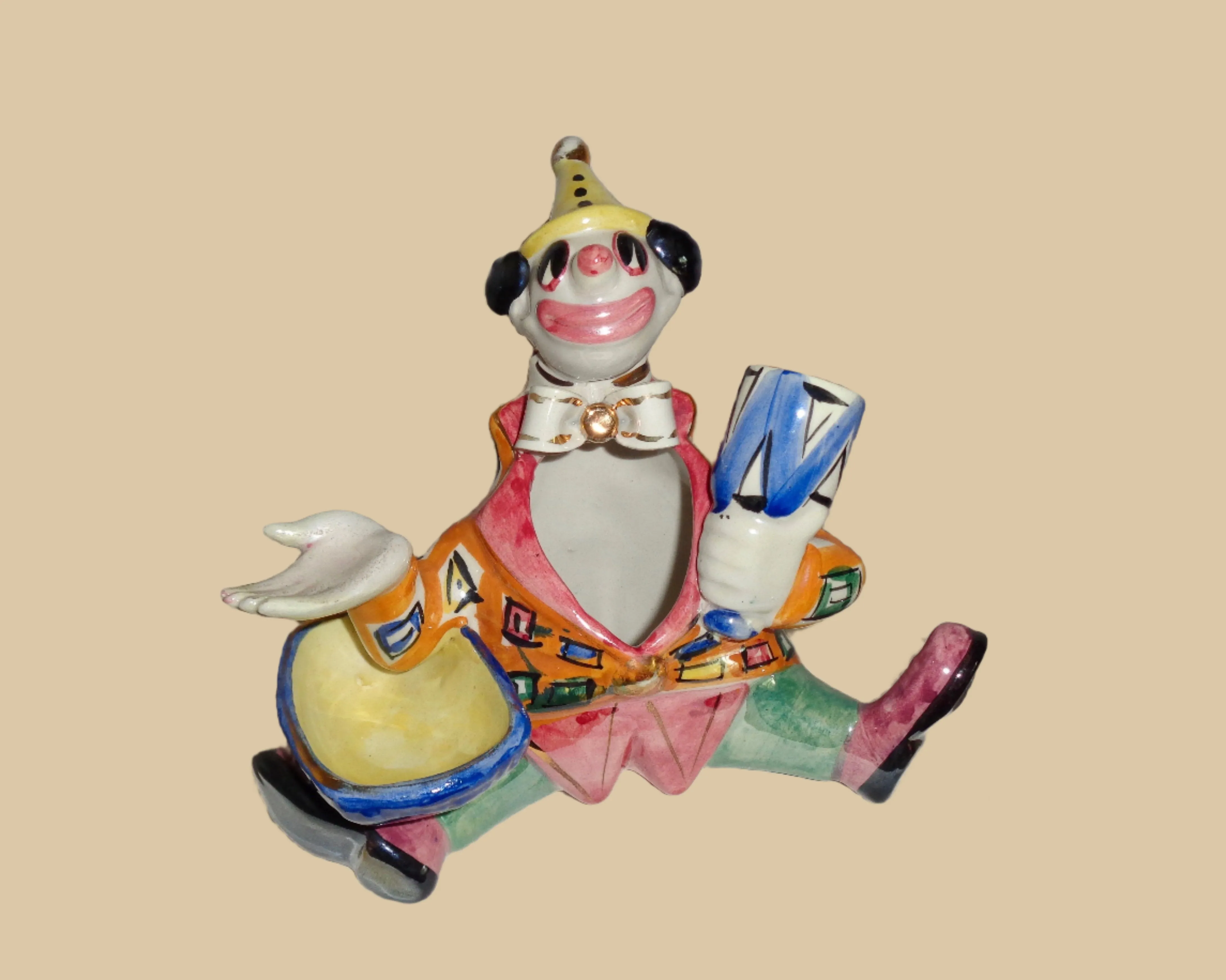 Vintage Art Pottery Seated Clown Desk Tidy By Febland Italy