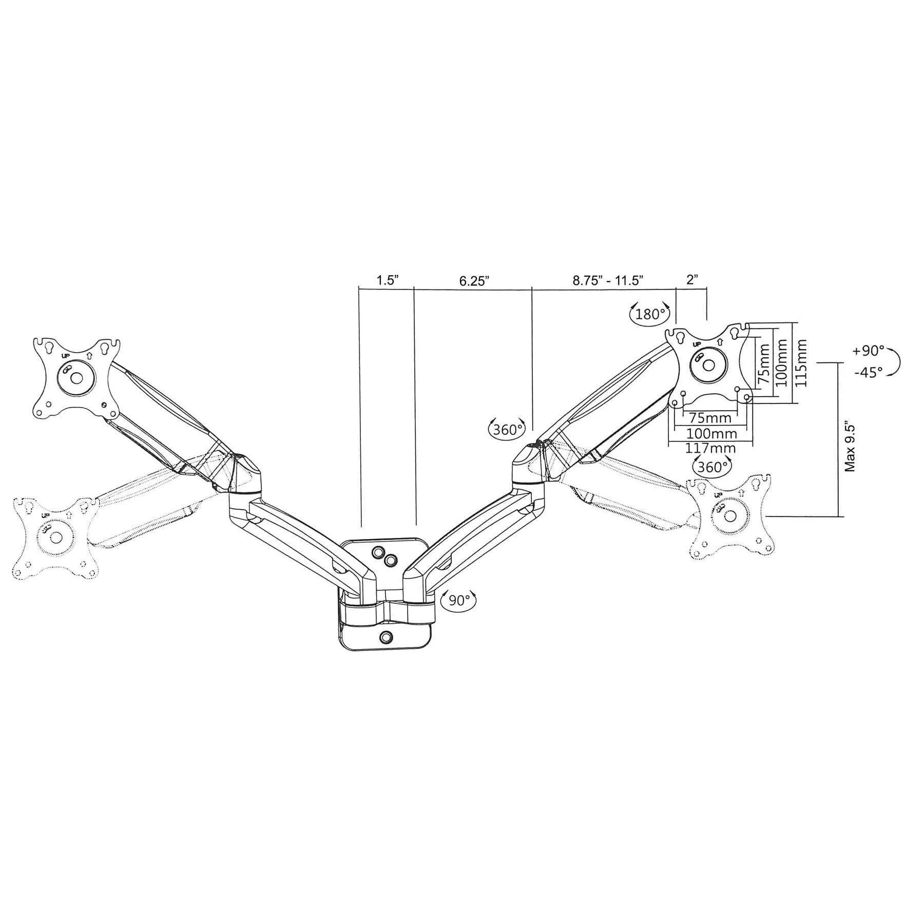 VIVO Pneumatic Arm Dual Monitor Wall Mount, MOUNT-V002G