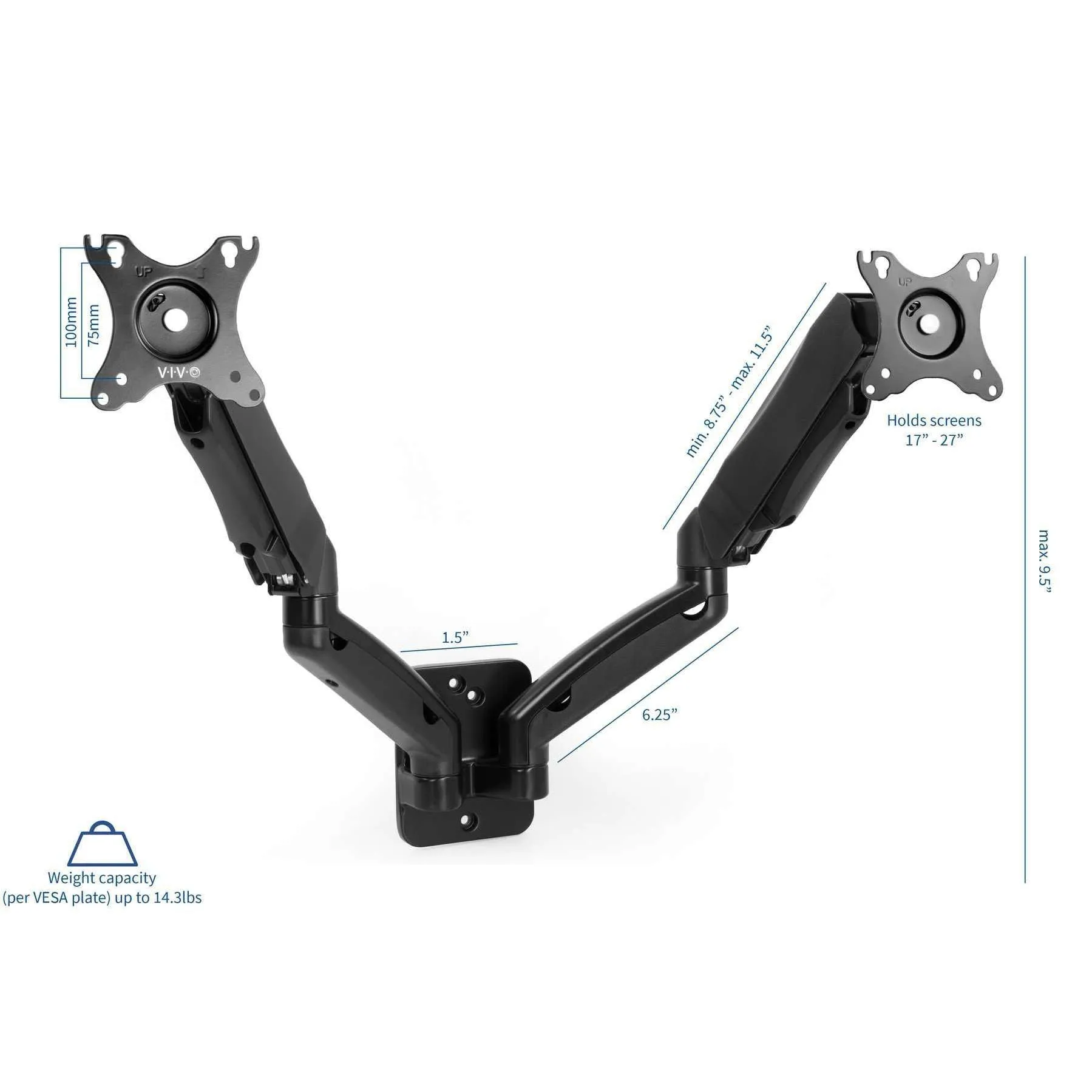 VIVO Pneumatic Arm Dual Monitor Wall Mount, MOUNT-V002G