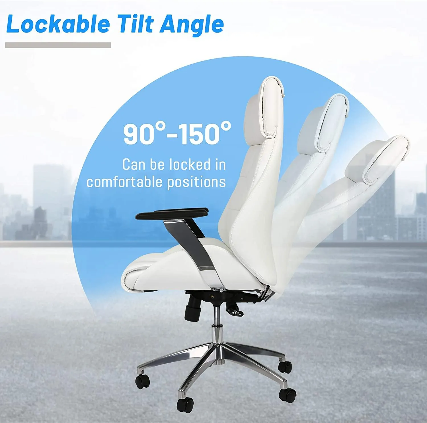 White Office Chair Ergonomic Leather High Back Heavy Duty Executive Chairs Adjustable Lock Position 360 Degree Swivel