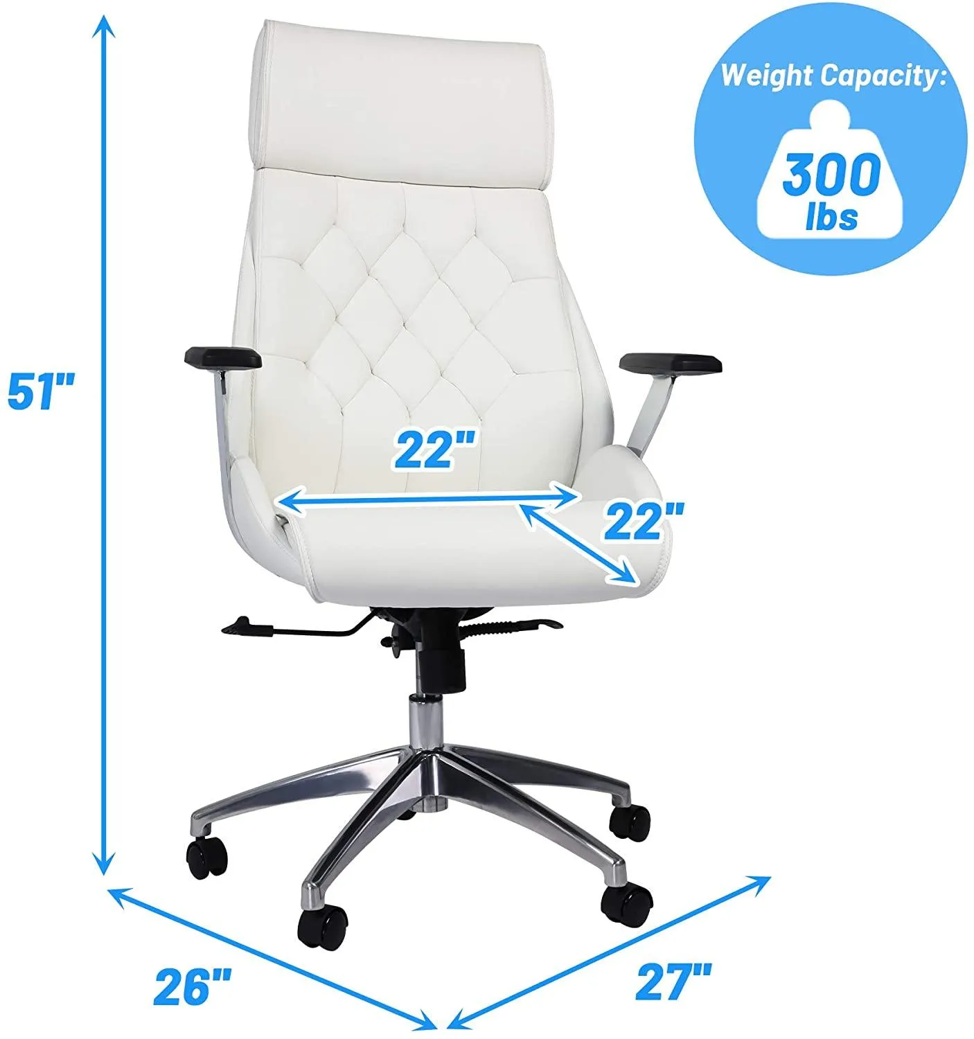 White Office Chair Ergonomic Leather High Back Heavy Duty Executive Chairs Adjustable Lock Position 360 Degree Swivel