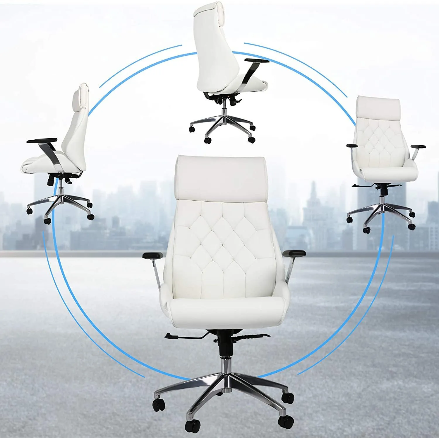 White Office Chair Ergonomic Leather High Back Heavy Duty Executive Chairs Adjustable Lock Position 360 Degree Swivel