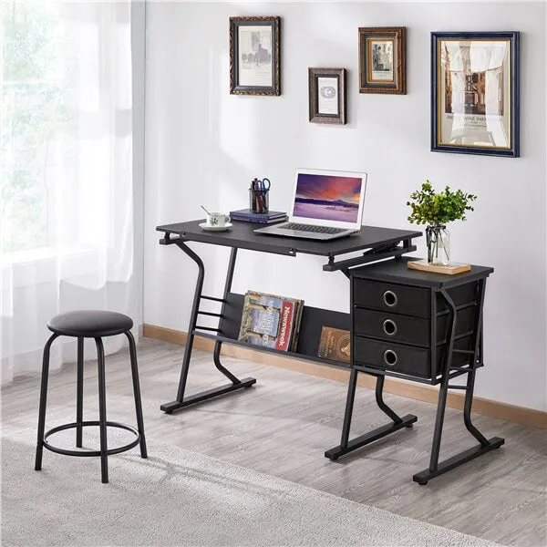 Yaheetech Black Tabletop Adjustable Art/Craft Desk with Stool and 3 Slide Drawers