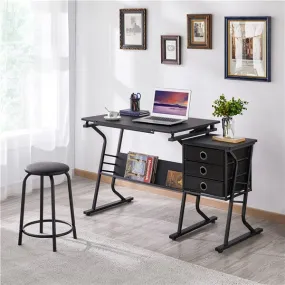 Yaheetech Black Tabletop Adjustable Art/Craft Desk with Stool and 3 Slide Drawers